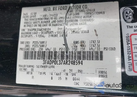 2010 Ford Fusion Hybrid z USA, uszkodzony, nr VIN 3FADP0L37AR248594